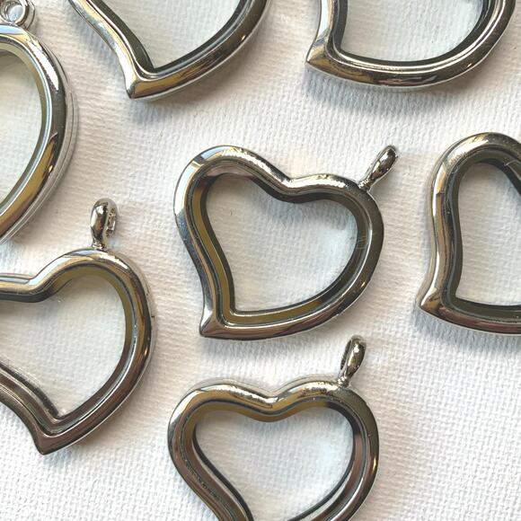 Lot of 7 Pc Heart Stainless Steel Floating Lockets/Pendants Jewelry Supplies - Picture 1 of 6